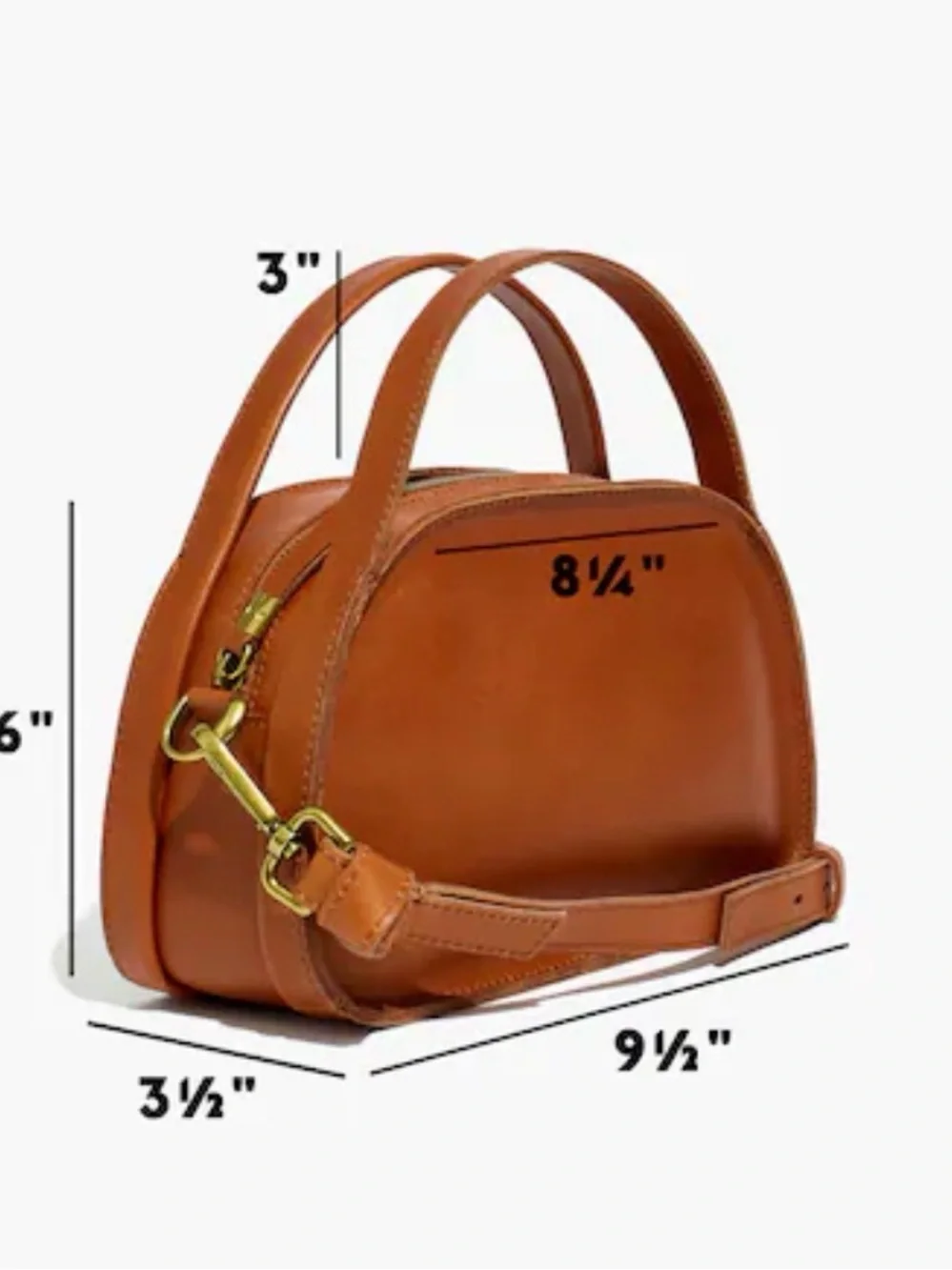 Madewell The Sydney Zip-Top Crossbody Bag Burnished Caramel 100% Cow Leather